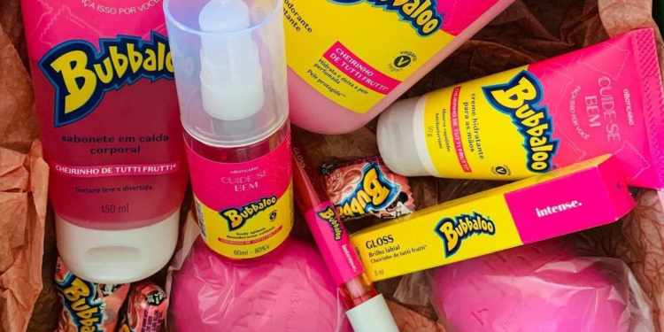 O Boticário lança linha de produtos com cheiro de chiclete, uma parceria com Bubbaloo